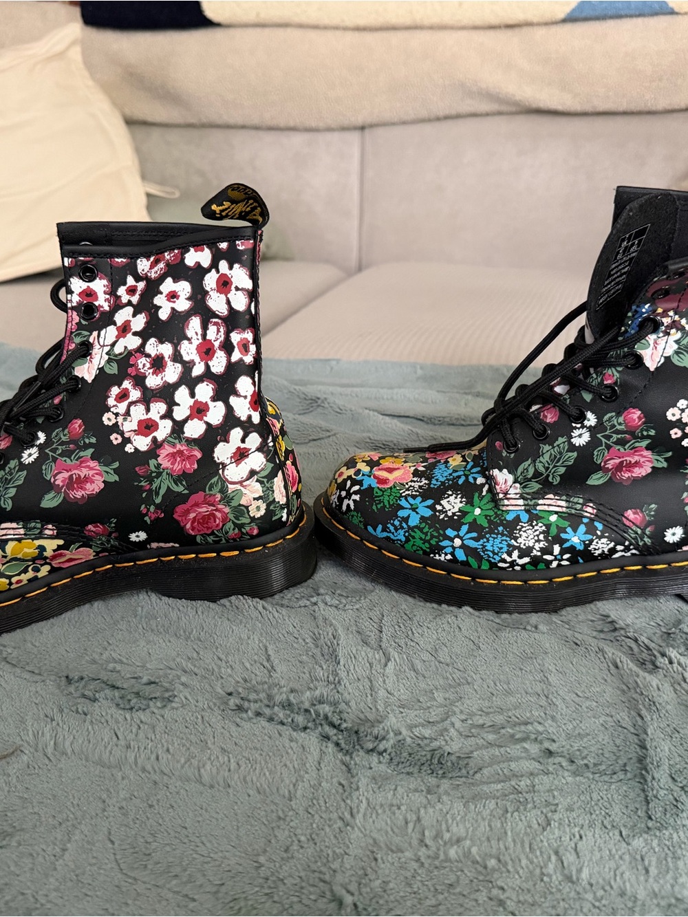 Dr. Martens Black Floral Lace-Up Boots with Multicolor Flowers - Picture 2 of 5